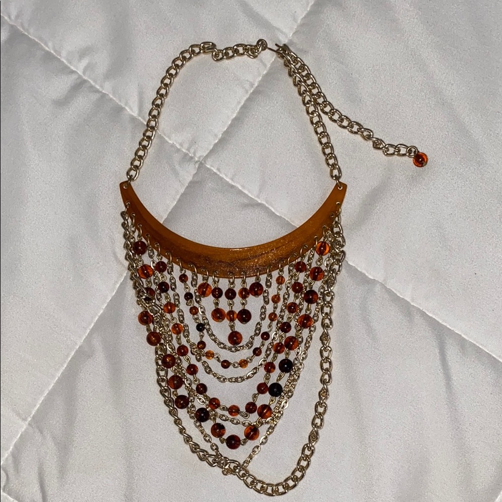 Elegant Gold and Brown Chain Necklace. Costume jewelry